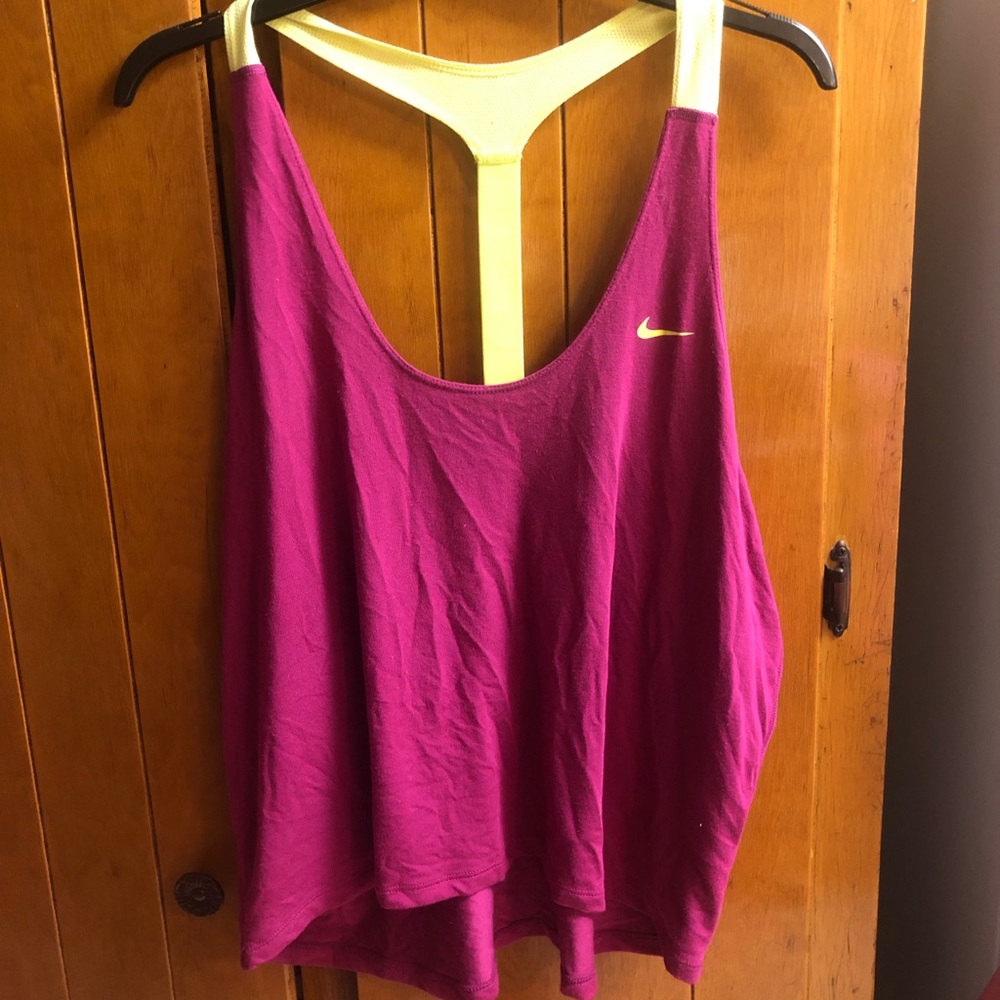 Nike fuscia neon yellow racer back tank